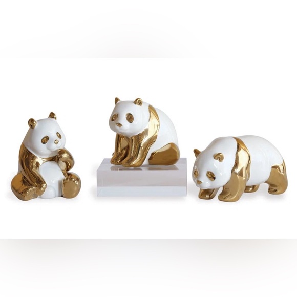 Genuine 24k Gold Handpainted Porcelain Panda Sculptures